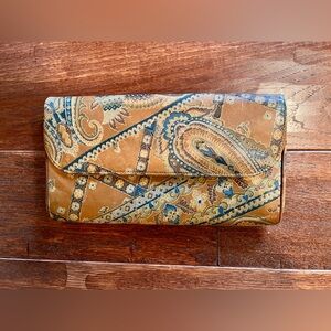 Vintage MORRIS MOSKOWITZ Tan PAISLEY Pattern Clutch Purse MCM